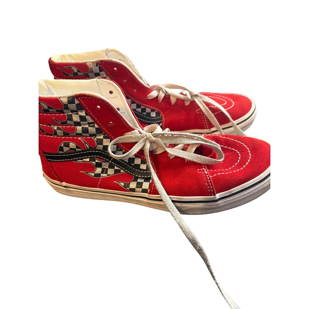 Vans Sk8-Hi Red Flame Checkerboard High Top Sneakers US Juniors 7.0 721356